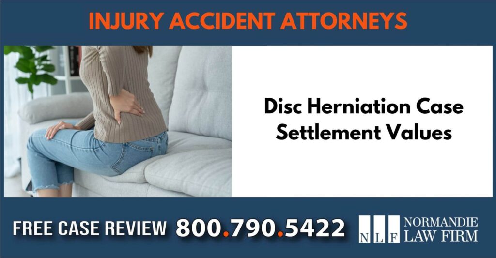 Disc Herniation Case Settlement Values sue liability lawyer attorney compensation incident